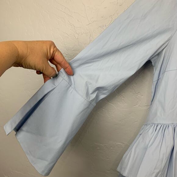 Caroline Constas Blouse Shirt Blue Tatiana Asymmetric Ruffled Cotton Size Large - Picture 6 of 13